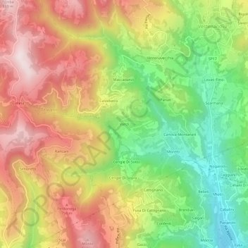 Topografische kaart Vanzi, hoogte, reliëf