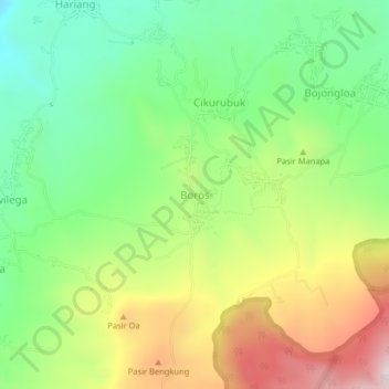 Topografische kaart Boros, hoogte, reliëf