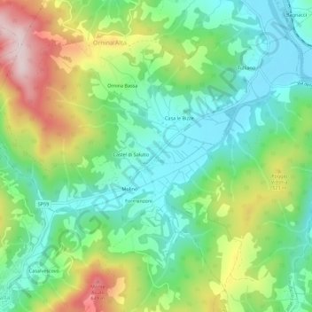 Topografische kaart Salutio, hoogte, reliëf