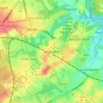 Topografische kaart Sunninghill, hoogte, reliëf