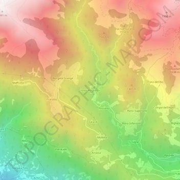 Topografische kaart Volpi-Mogliassi, hoogte, reliëf