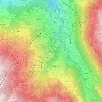 Topografische kaart Orsin, hoogte, reliëf