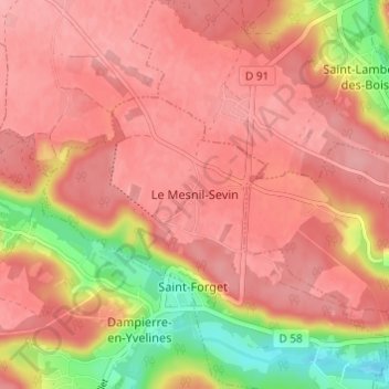 Topografische kaart Le Mesnil-Sevin, hoogte, reliëf