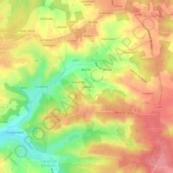 Topografische kaart Lalande, hoogte, reliëf