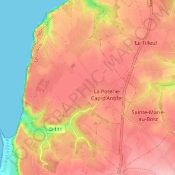 Topografische kaart Le Presbytère, hoogte, reliëf