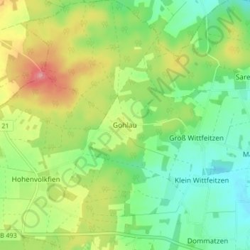 Topografische kaart Gohlau, hoogte, reliëf