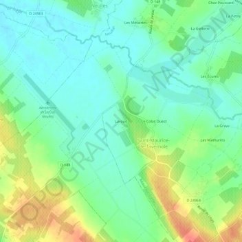 Topografische kaart Lavaud, hoogte, reliëf