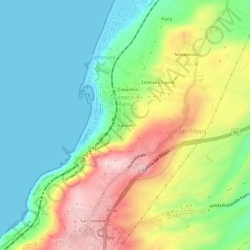 Topografische kaart Traviano, hoogte, reliëf