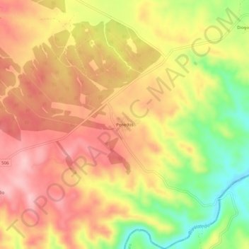 Topografische kaart Penedos, hoogte, reliëf