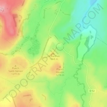 Topografische kaart Le Barthas, hoogte, reliëf