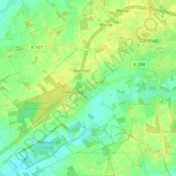 Topografische kaart Oldendorf (Lastrup), hoogte, reliëf