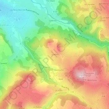 Topografische kaart Le Mont, hoogte, reliëf