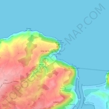 Topografische kaart Tazones, hoogte, reliëf