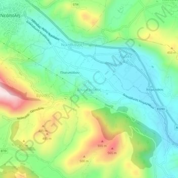 Topografische kaart Choumeriakos, hoogte, reliëf