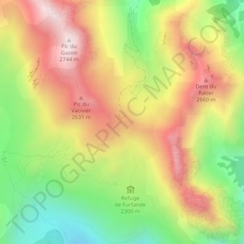 Topografische kaart Col de furfande, hoogte, reliëf