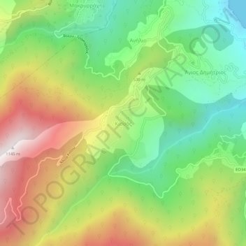 Topografische kaart Kissos, hoogte, reliëf