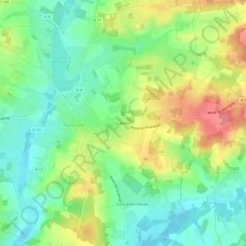 Topografische kaart Le Radoit, hoogte, reliëf