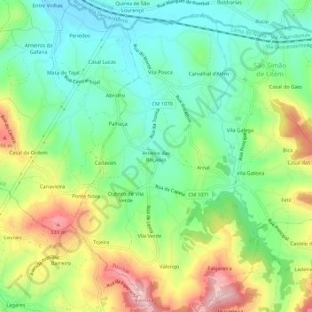 Topografische kaart Arneiro das Roçadas, hoogte, reliëf