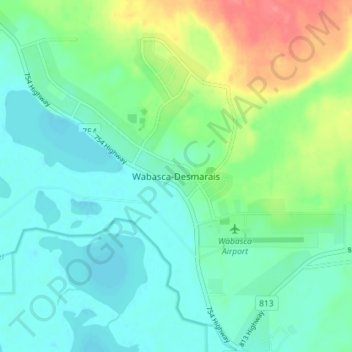 Topografische kaart Wabasca-Desmarais, hoogte, reliëf