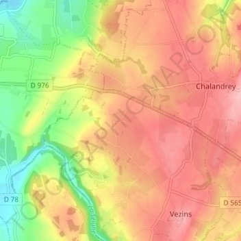 Topografische kaart La Vincendière, hoogte, reliëf