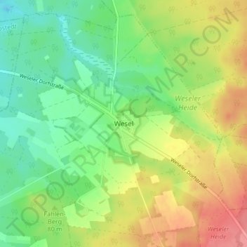 Topografische kaart Wesel, hoogte, reliëf