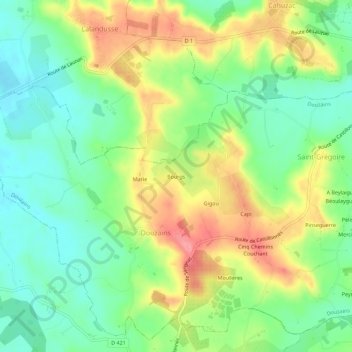 Topografische kaart Bourgs, hoogte, reliëf