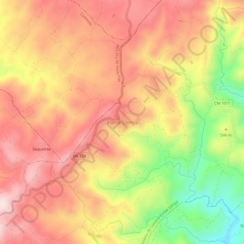 Topografische kaart Fonte Longa, hoogte, reliëf