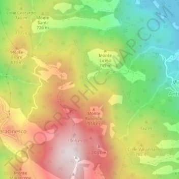 Topografische kaart Fonte Peruglia, hoogte, reliëf