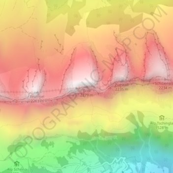 Topografische kaart Brisi, hoogte, reliëf