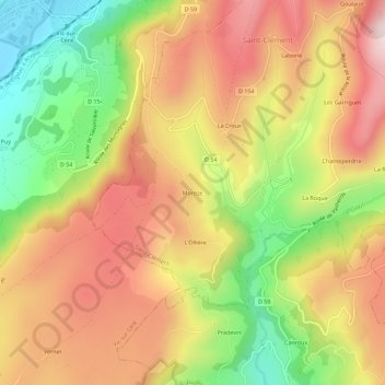 Topografische kaart Morèze, hoogte, reliëf