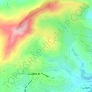 Topografische kaart Cerro Gaspar, hoogte, reliëf