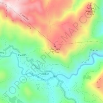 Topografische kaart Sima Crus, hoogte, reliëf