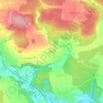 Topografische kaart Sinabronn, hoogte, reliëf