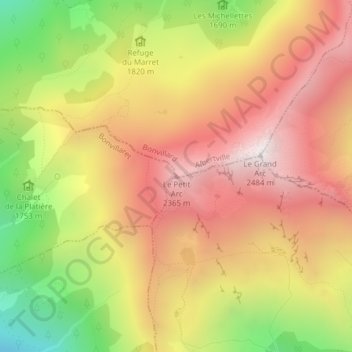 Topografische kaart Le Petit Arc, hoogte, reliëf