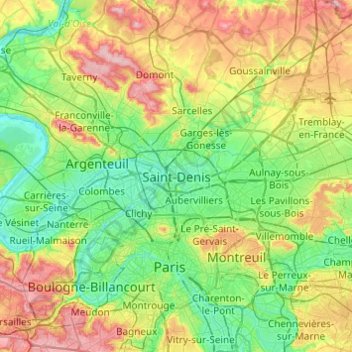 Topografische kaart Saint-Denis, hoogte, reliëf