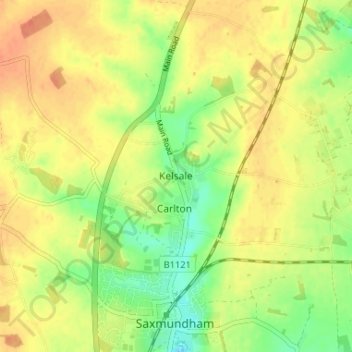 Topografische kaart Kelsale, hoogte, reliëf