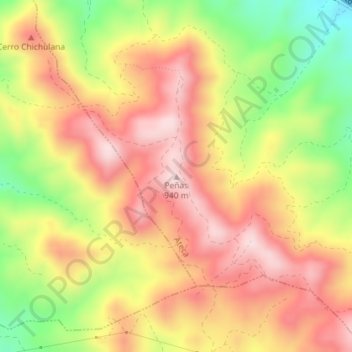 Topografische kaart Peñas, hoogte, reliëf