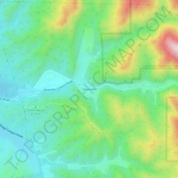 Topografische kaart Silverado, hoogte, reliëf