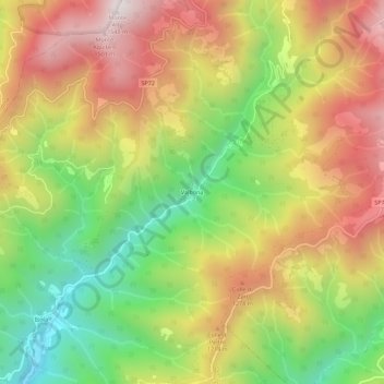 Topografische kaart Valbona, hoogte, reliëf
