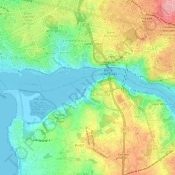 Topografische kaart Afurada, hoogte, reliëf