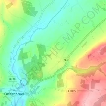 Topografische kaart Finsboro, hoogte, reliëf