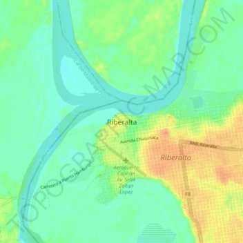 Topografische kaart Riberalta, hoogte, reliëf
