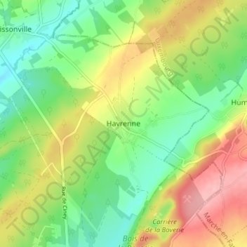 Topografische kaart Havrenne, hoogte, reliëf