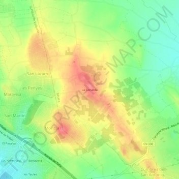 Topografische kaart La Conarda, hoogte, reliëf