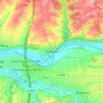 Topografische kaart Gochsen, hoogte, reliëf