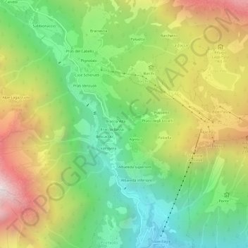 Topografische kaart Vallascia, hoogte, reliëf