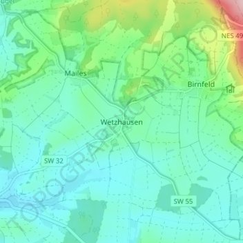 Topografische kaart Wetzhausen, hoogte, reliëf