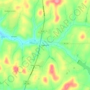 Topografische kaart Glade Mills, hoogte, reliëf