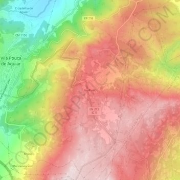 Topografische kaart Guilhado, hoogte, reliëf