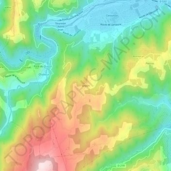 Topografische kaart Boyon, hoogte, reliëf